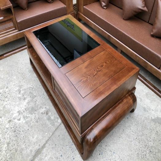 Bộ Bàn Ghế Sofa Zito Chân Đùi Gà Gỗ Sồi Bắc Mỹ Phun Màu Gỗ Óc Chó ,Đệm Da Bò Cao Cấp Italy Nhập Khẩu