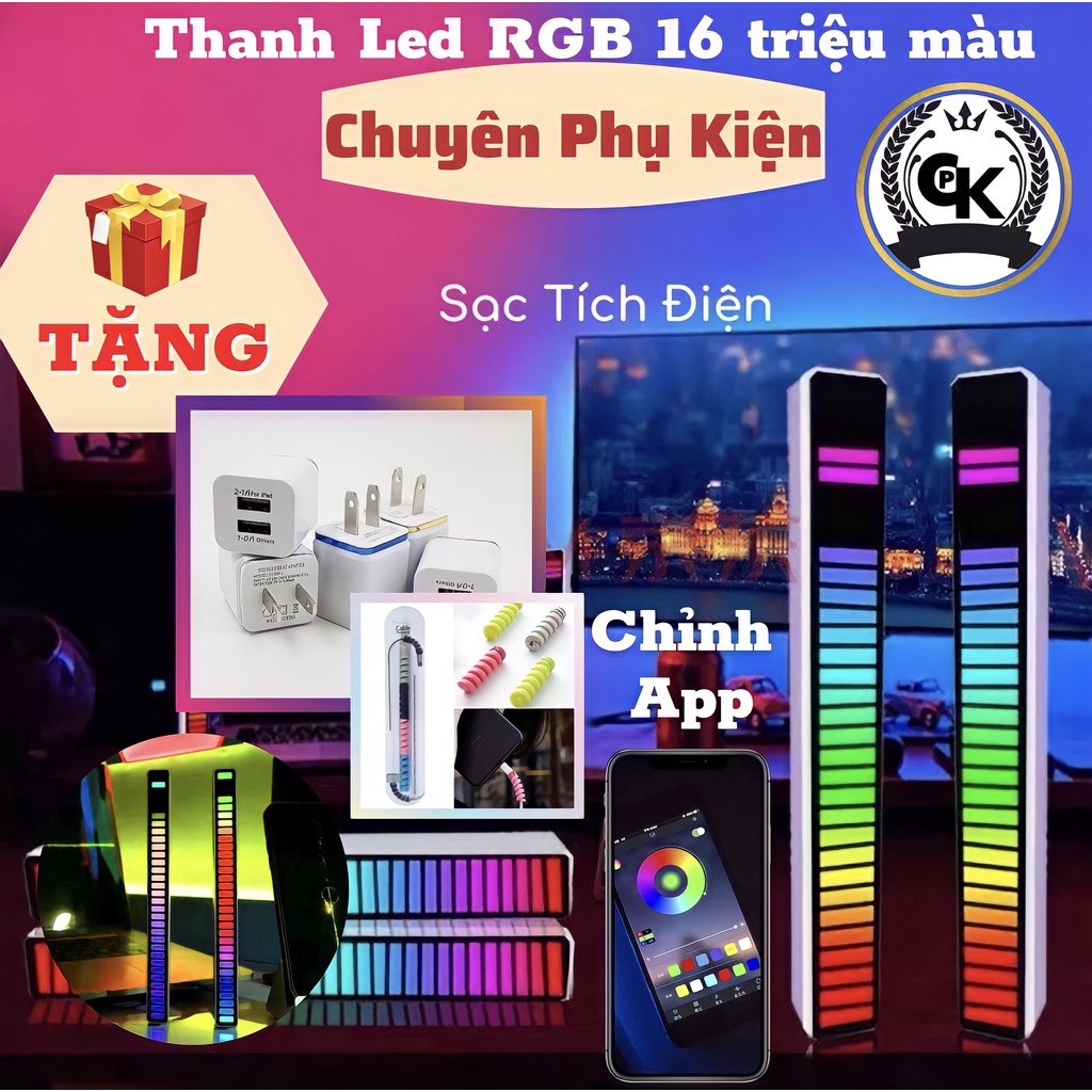 Thanh đèn LED RGB 16 triệu màu điều khiển bằng giọng nói + APP điện thoại, cảm biến âm thanh, nháy theo nhạc