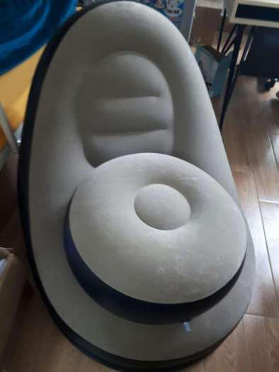 Ghế hơi thư giãn kèm ghế đôn, ghế bơm hơi tựa lưng bọc nhung mềm mịn, ghế thư giãn có gác chân cao cấp, sofa bơm hơi tiện dụng, sofa thư giãn đọc sách - kagu HC011