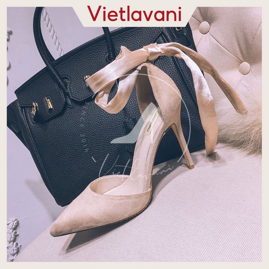 Giày cao gót chất liệu da lộn buộc nơ cao 7 cm cực chất thương hiệu vietvalani mã khc49