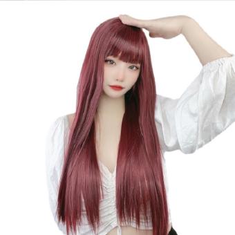 Tóc giả nữ nguyên đầu cao cấp làm bằng tơ mềm mượt như tóc thật (màu xám khói , đỏ đô) + tặng kèm lưới