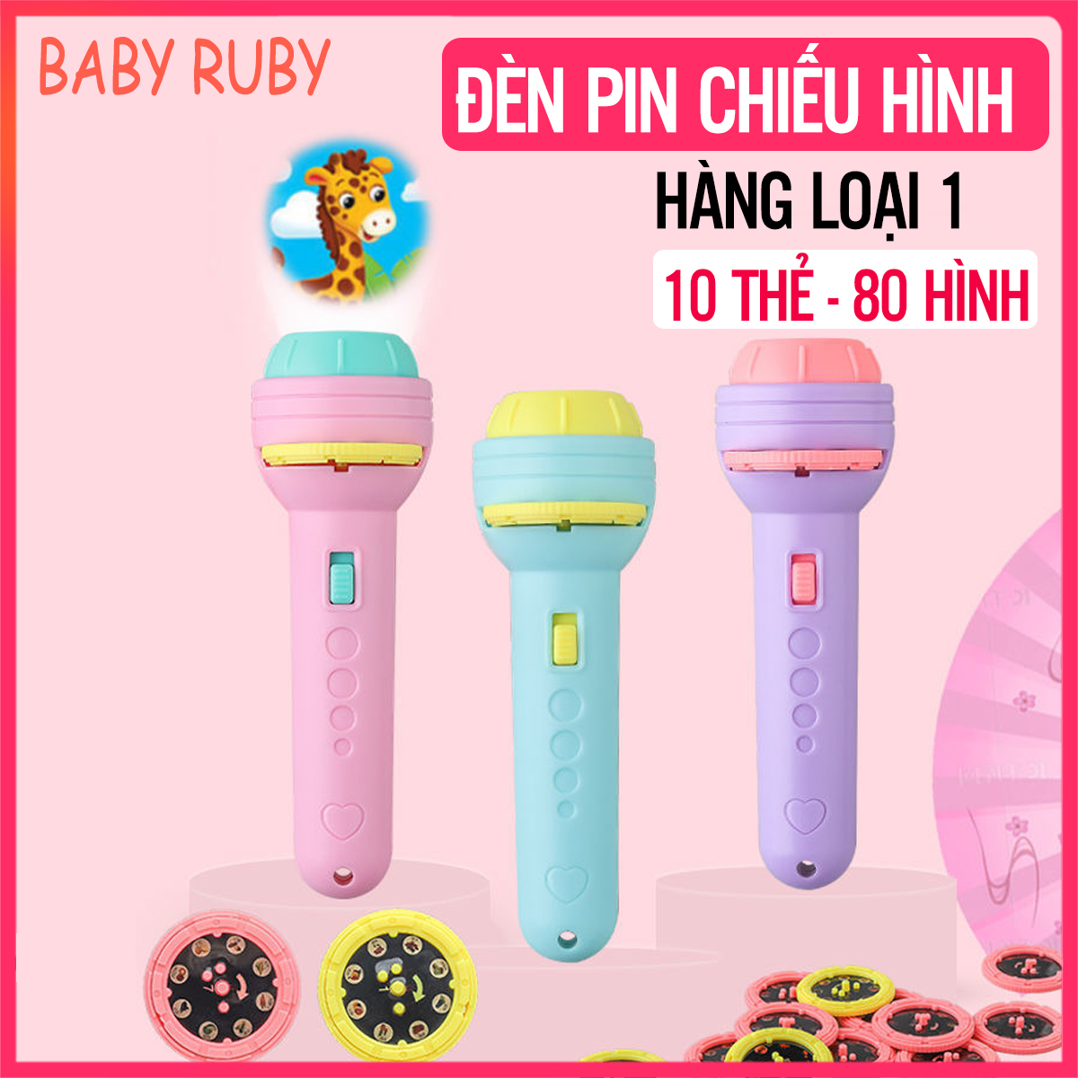 Đèn Pin Chiếu Hình - Gồm 10 Thẻ 80 Hình Ảnh Đã Kèm Pin - Đèn pin chiếu hình cho bé đèn pin chiếu hình 3d cho bé đèn pin chiếu hình con vật đèn pin chiếu hình động vật den pin chieu hinh - Baby Ruby