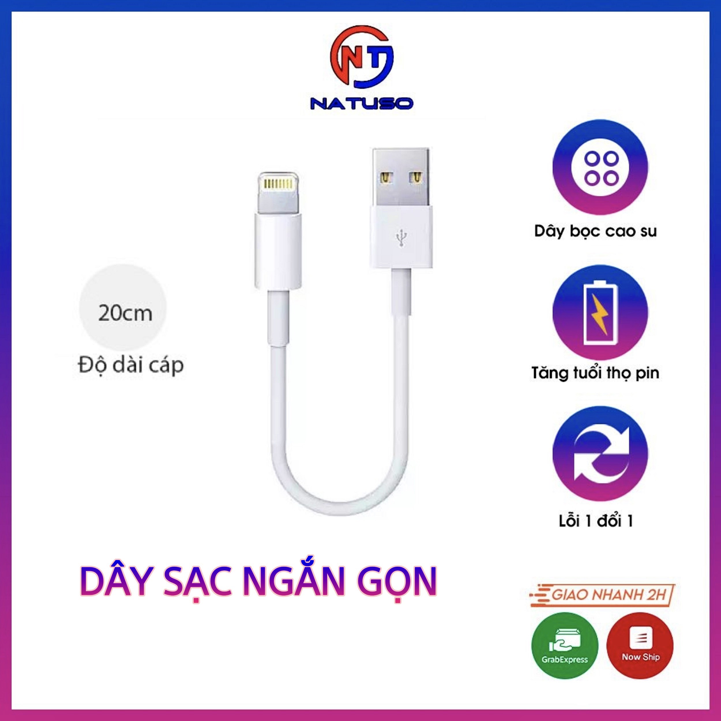 Dây cáp sạc điện thoại ngắn gọn cổng micro usb lightning cho iphone và android dài 20cm