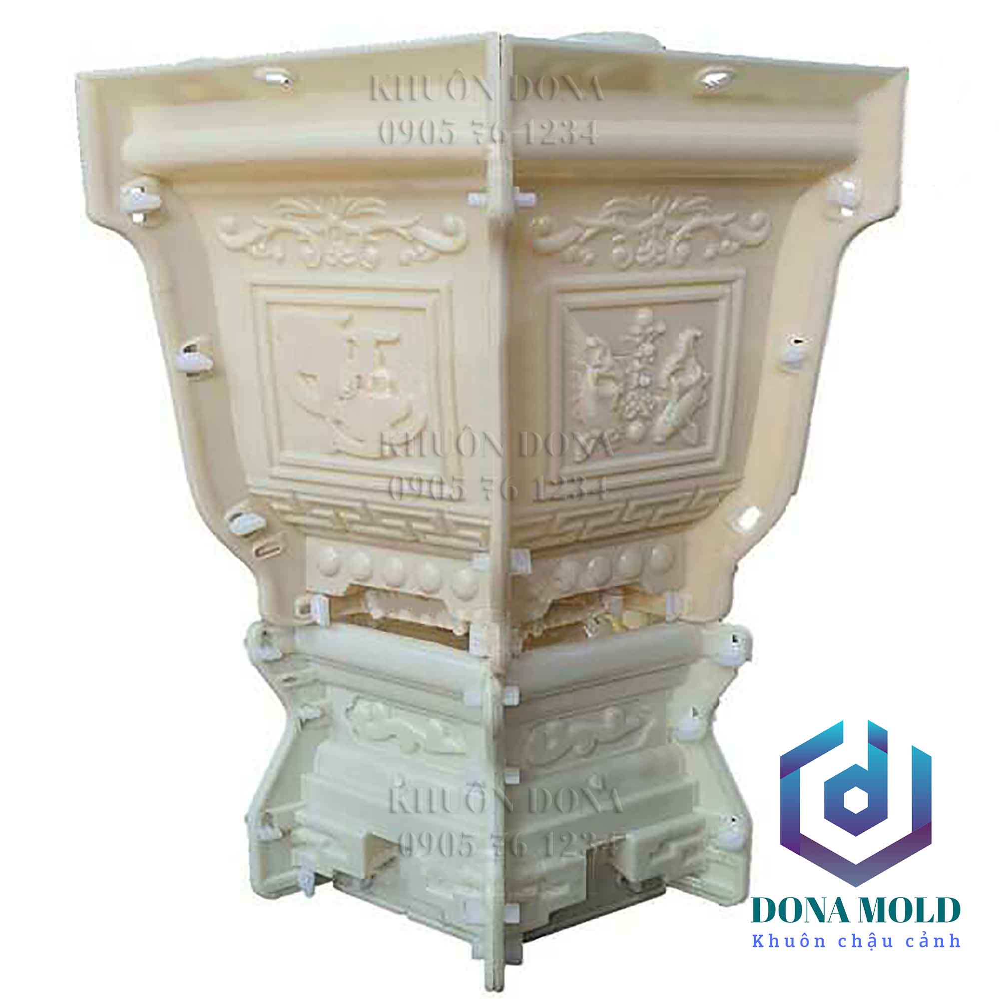 Khuôn Đúc Chậu Lục Giác 45 cm Cao 35 cm+ Chân Đôn Bệ Cao 23 cm. Khuôn Đúc Chậu Cảnh Nhựa ABS cao cấp