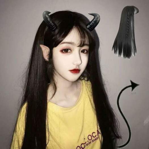 Tóc Giả 65Cm Cho Nữ Tóc Giả Dài Nguyên Đầu Tự Nhiên Thực Tế Tóc Mái Không Khí Nổi Tiếng Trên Internet, Màu Đen Tóc Thẳng Dài Cosplay Trang Trí Mặt Cá Tính