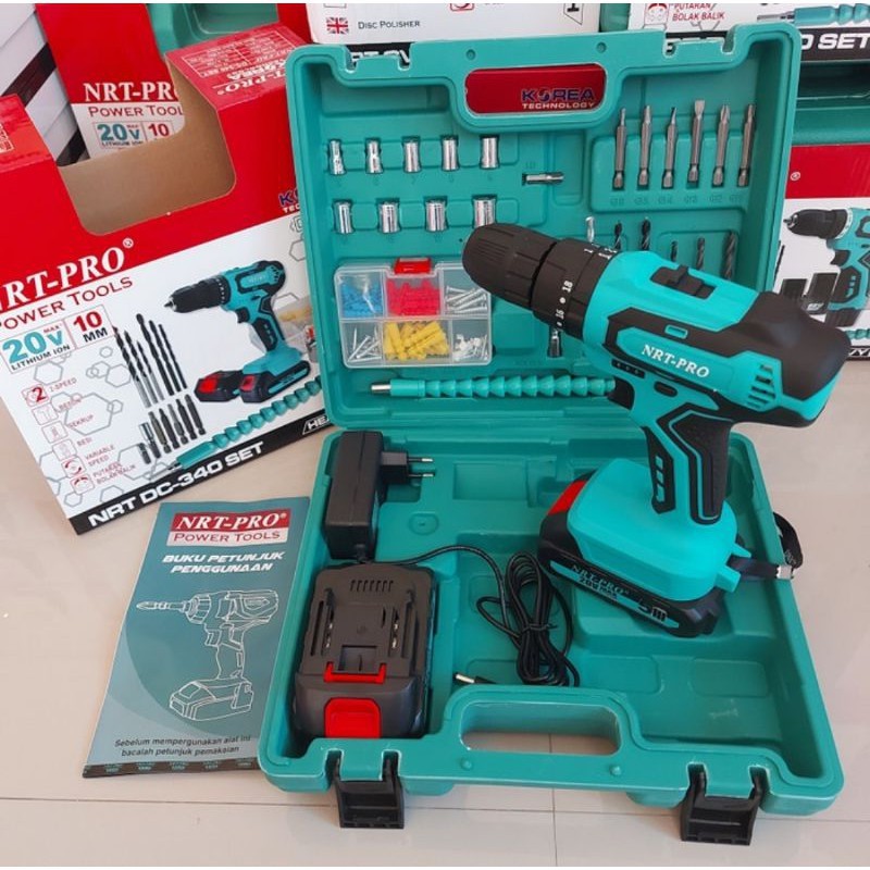 NEW Mesin Bor Baterai 20V NRT PRO DC340 Set Bor Cordless 20V