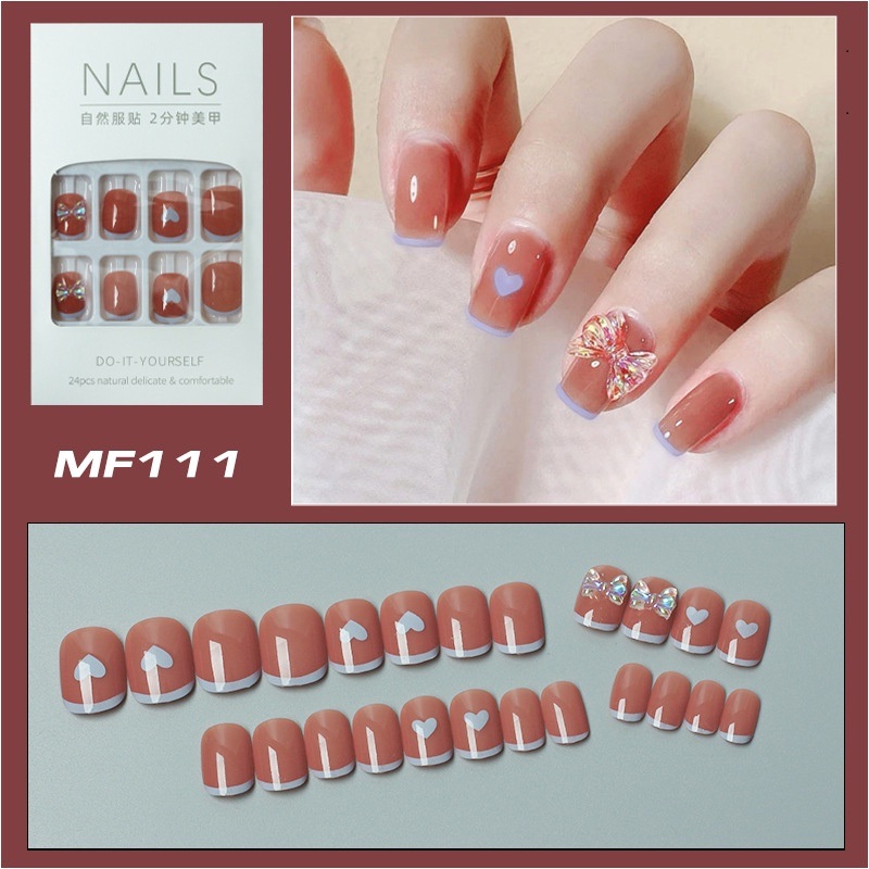 Hộp 24 Móng tay giả , nail giả , móng giả A59 , móng có nơ (kèm keo dán)