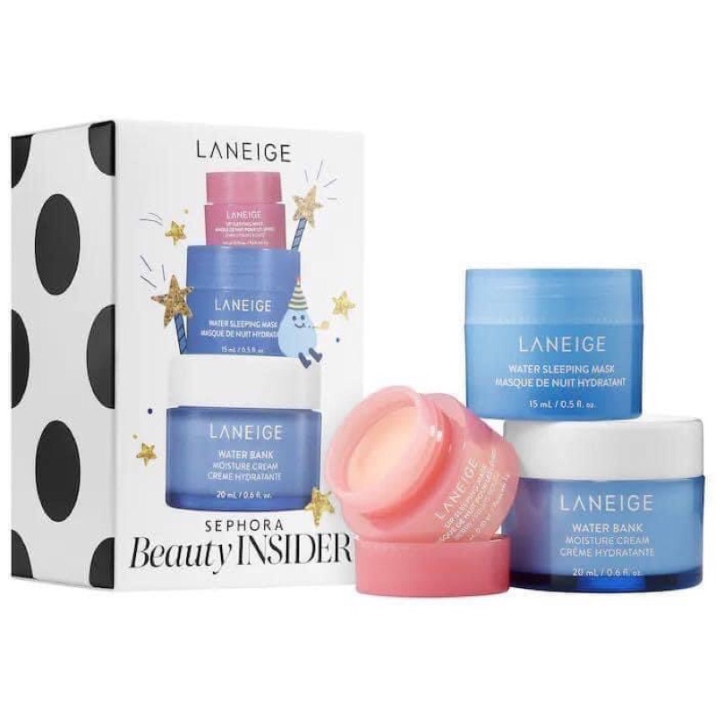 Set dưỡng da Laneige Insider 3 Món Fullbox Berry Mask, Water Bank Hydro Cream, Water Sleeping Mask