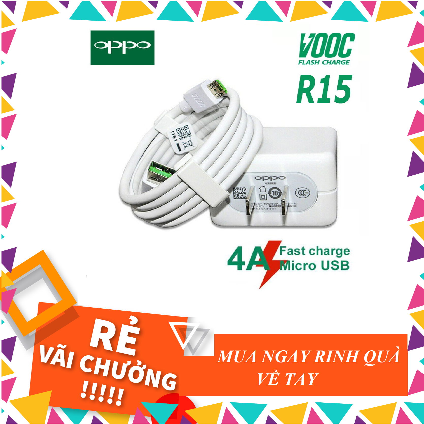 Bộ sạc vooc oppo r15 - 5v 4a - chân micro usb - hàng cao cấp - sạc oppo