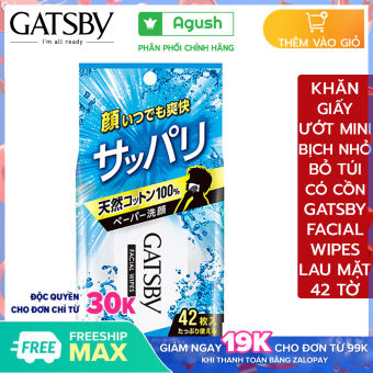 Khăn giấy ướt mini bỏ túi bịch nhỏ có cồn Gatsby Facial Alcohol Wipes 30 tờ gói nhỏ giá rẻ diệt khuẩn tẩm cồn kháng khuẩn lau mặt đem theo du lịch tiện lợi thơm mùi bạc hà mát lạnh