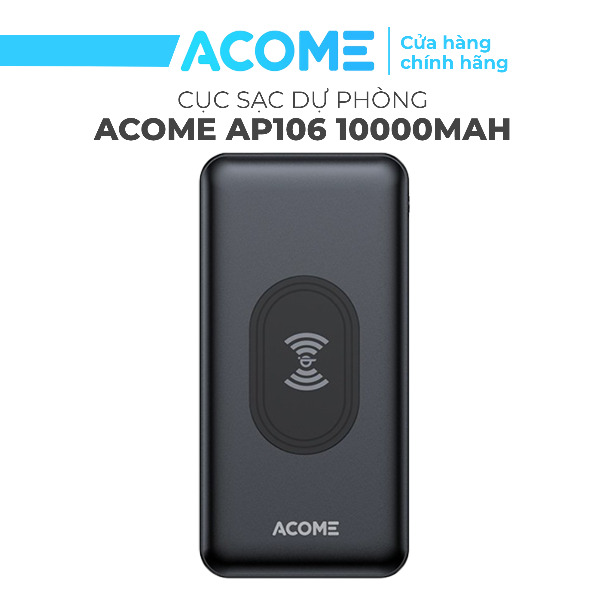 Sạc dự phòng không dây Acome AP106 có hỗ trợ sạc nhanh PD QC3.0 dung lượng pin 10.000mAh