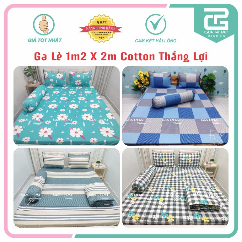 Ga giường, Drap lẻ Cotton Thắng Lợi 1m4 x 2m 100% Cotton chuẩn logo ( không áo gối )