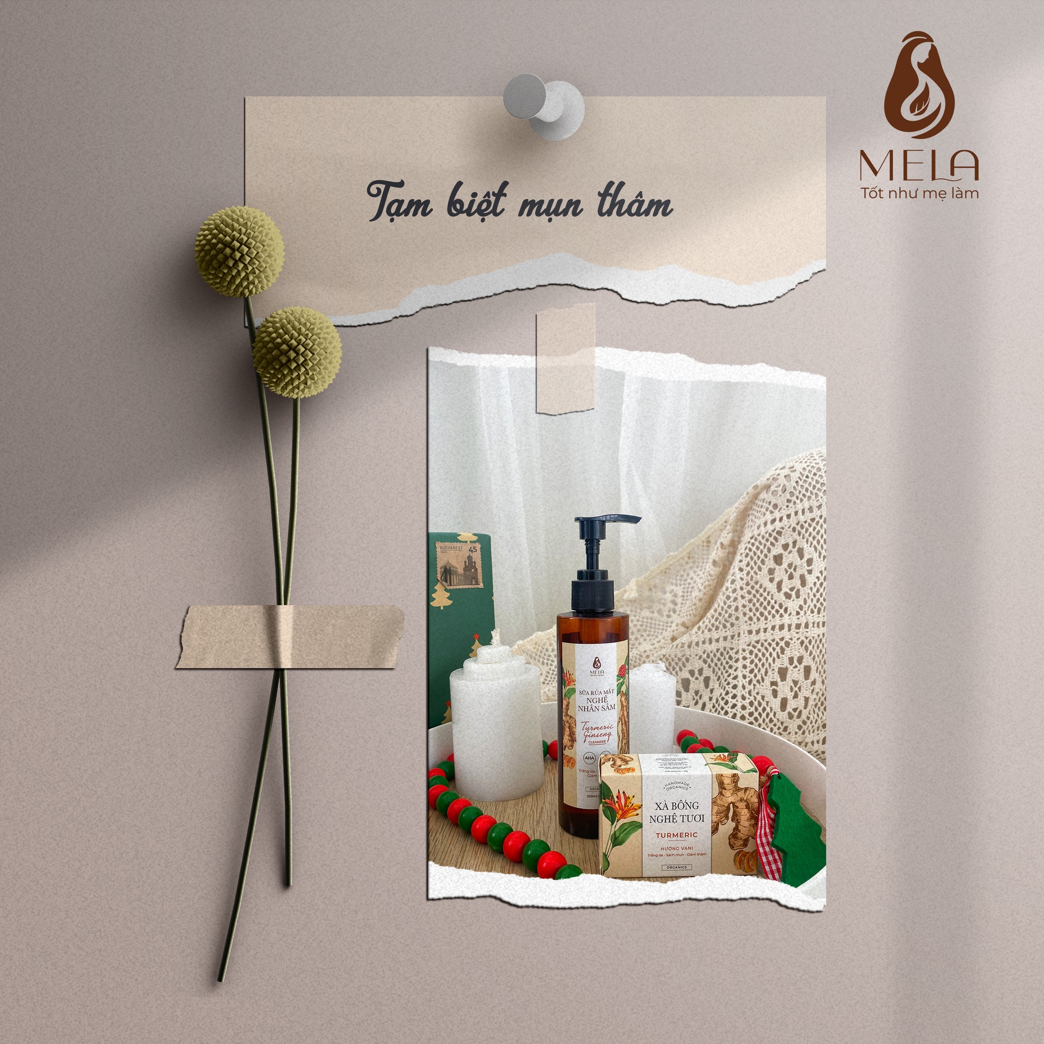 Combo 1 sữa rửa mặt nhân sâm sữa nghệ + 1 xà bông nghệ mela