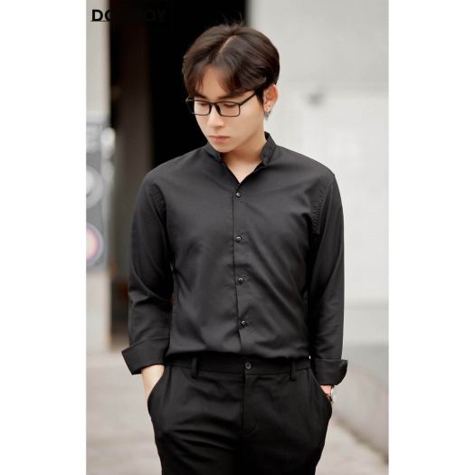 Áo Sơ Mi Nam Dài Tay Cổ Tàu Dáng Ôm Body Hàn Quốc Vải Mịn Mát Ao so mi nam dai tay Cổ Trụ Không Nhăn