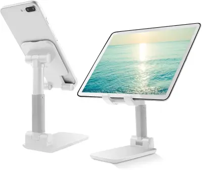 Cell Phone Stand, Foldable Portable Desktop Stand Adjustable Height and Angle Phone Holder for Desk Sturdy Aluminum Metal Stand Compatible with Smartphone/iPad/Tablet (2)