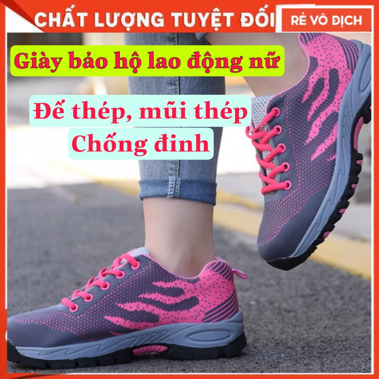 Giầy bảo hộ nữ đế thép chống đinh thời trang, mũi thép chống dập ngón.giày bảo hộ lao động nữ siêu bền