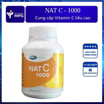 NAT C 1000mg: Bổ sung vitamin C 1000mg liều cao, tăng đề kh&aacute;ng, giảm cảm c&uacute;m ( Lọ 60 vi&ecirc;n n&eacute;n )