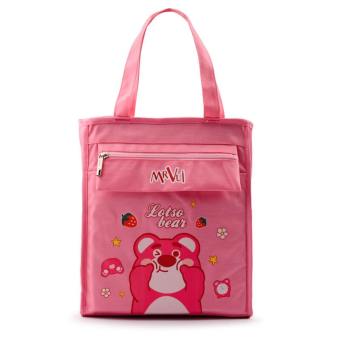 Mr Vui Túi vải cho bé gái đi học thêm hình gấu dâu thỏ tai dài có ba ngăn T001 ( kích thước 32 x 29 x 10 cm)