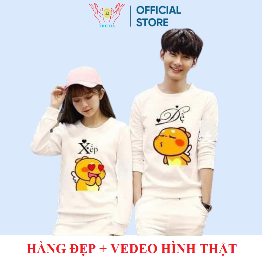 Áo nỉ tay dài ( 2 áo) in đệ xếp ý nghĩa áo đôi áo cặp vải đẹp. { VẢI ĐẸP }. Xưởng May Thu Hà . Vải Bông Nỉ dày dặn mặc đôi mặc nhóm đi chơi đi học thời trang phong cách.