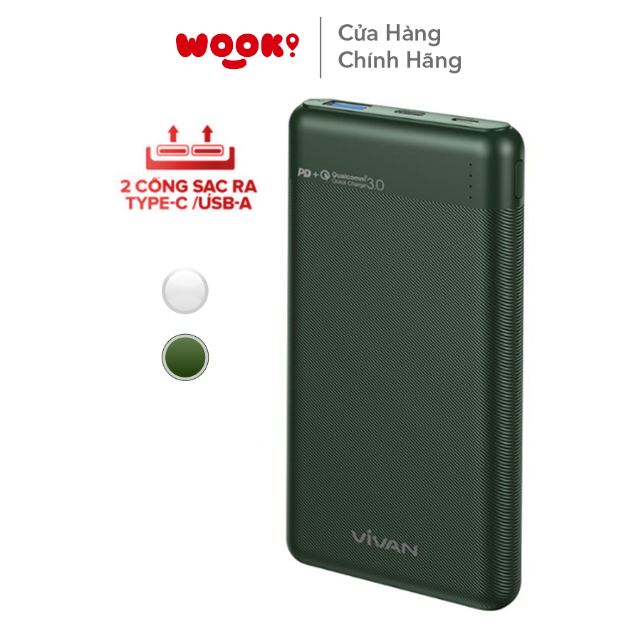 Pin sạc dự phòng 10000mah vivan vpb-m10 2 input 2 output sạc nhanh pd/qc 3.0 công suất 18w thiết kế vân nhám cao cấp hàng chính hãng bảo hành 12 tháng 1 đổi 1