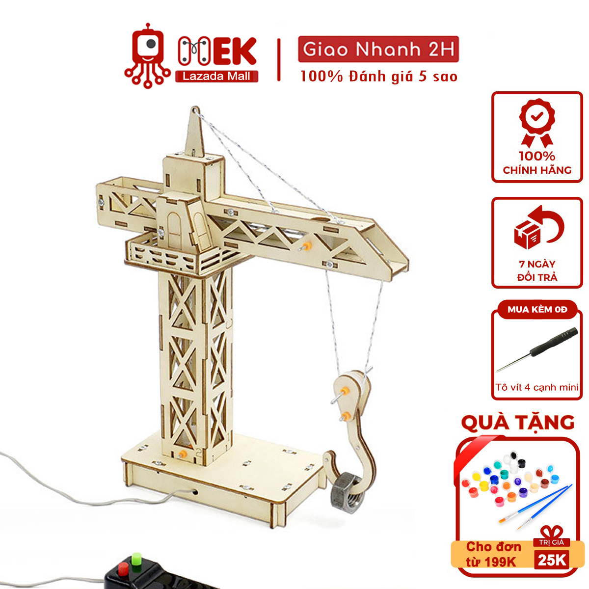 Đồ chơi trẻ em MEKVN bộ lắp ráp mô hình cần cẩu điều khiển động cơ điện G-35 bằng gỗ phát triển trí tuệ sáng tạo thông minh thí nghiệm khoa học kĩ thuật theo phương pháp giáo dục STEM cho bé trai bé gái tự làm thủ công