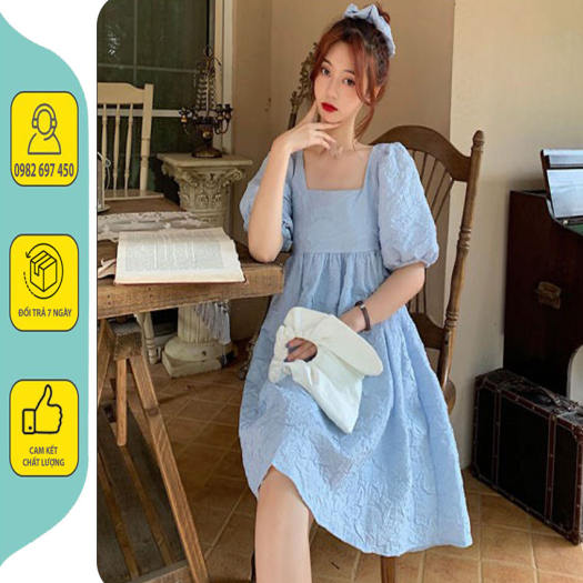Váy xốp gấm pha tay bồng vải bóng kính | Shopee Việt Nam