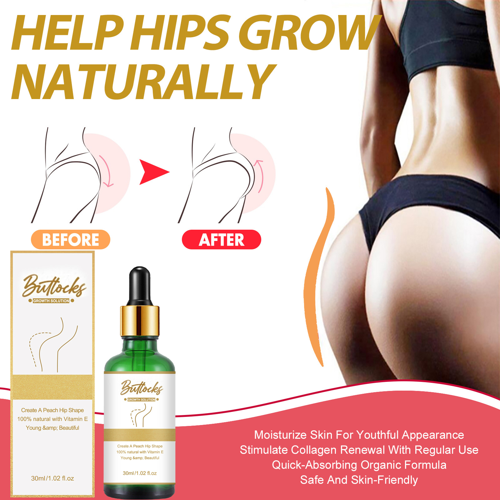 Eelhoe Tinh Dầu Nâng Mông Kem Dầu Massage Nâng Mông Nâng Mông Nâng Mông Hiệu Quả & Làm Săn Chắc Hông Serum Nâng Mông Chống Lão Hóa Da Tinh Chất Mông Đẹp (30Ml)