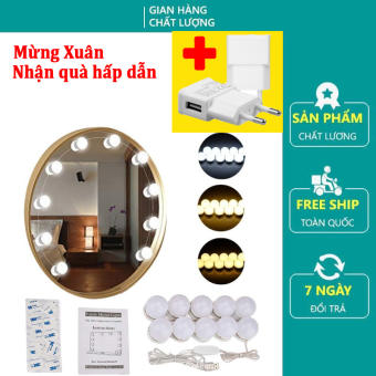 Bộ đèn led gắn gương trang điểm 3 chế độ sáng thông minh tuỳ chỉnh anh sáng với 10 bóng đèn led cao cấp siêu sáng an toàn cho mắt khi trang điểm