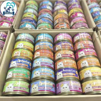 Pate AATAS CAT Thùng 24 Lon 16 vị Cá Ngừ Xé Nhuyễn và Topping Hộp 80g Thơm Ngon, Bổ Dưỡng