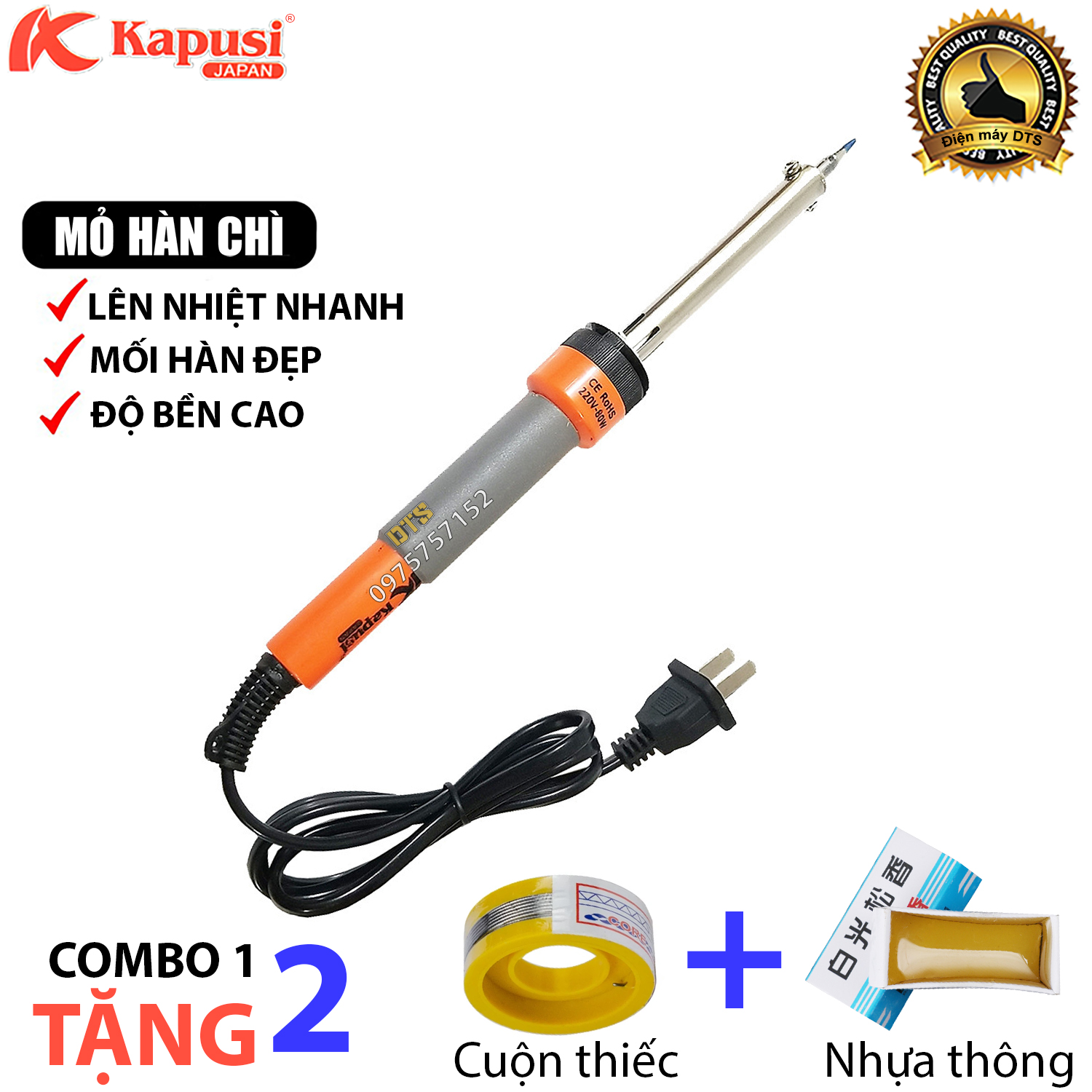 Mỏ hàn thiếc mỏ hàn chì điện tử 80W Kapusi JAPAN lên nhiệt nhanh mối hàn đẹp độ bền cao - Combo cuộn