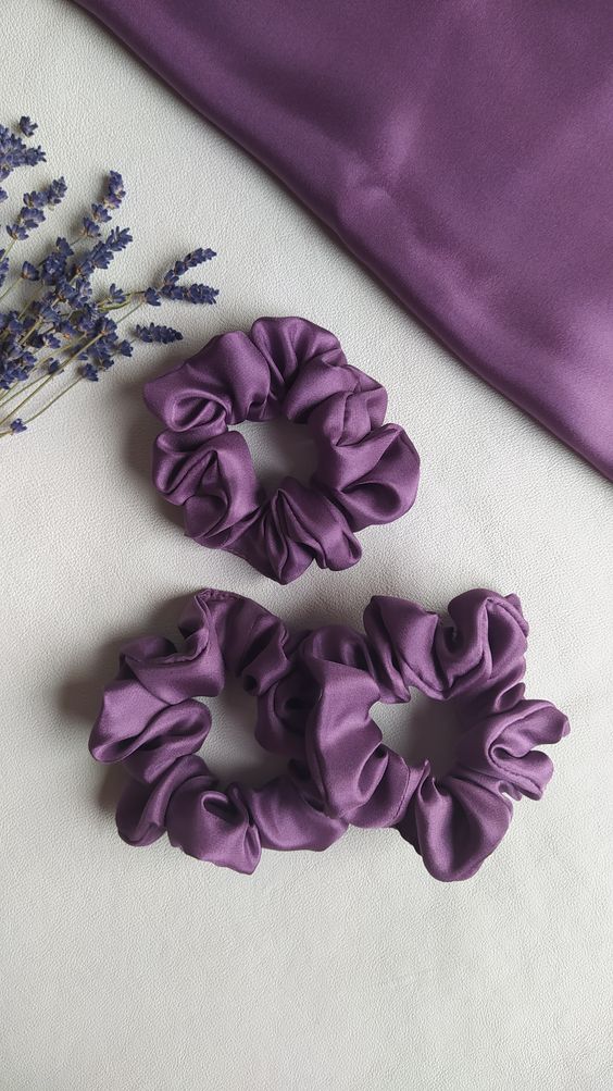 Dây cột tóc vải scrunchies lụa cao cấp màu tím - violet, nhiều size