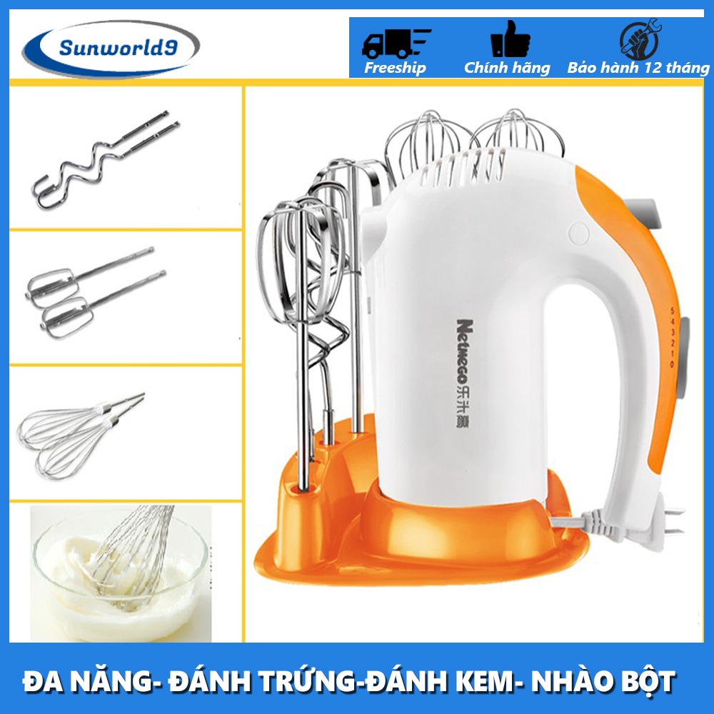 Máy Đánh Trứng Cầm Tay Netmego N38D 300W Cao Cấp Bền Đẹp , Gồm 2 Que Trộn, 2 Que Nhào, 2 Que Phới Lồng , Máy Đánh Trứng Đa Năng, Đánh Kem, Nhào Bột, Tạo Bọt Cà Phê, Tiện Dụng Nhanh Chóng