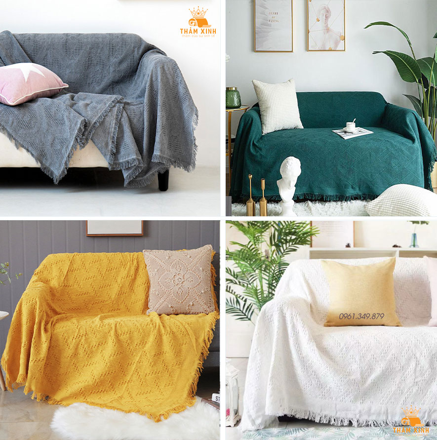 21 Mẫu Thảm Vintage bọc ghế sofa, Khăn thảm phủ sofa chống bụi bẩn loại 1 màu, Thảm sofa cao cấp