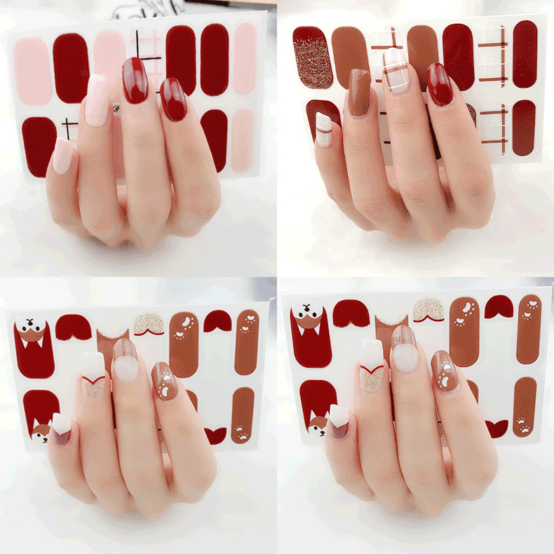 Miếng dán móng nghệ thuật miếng dán móng tay màu đỏ lưới họa tiết da báo dễ thương