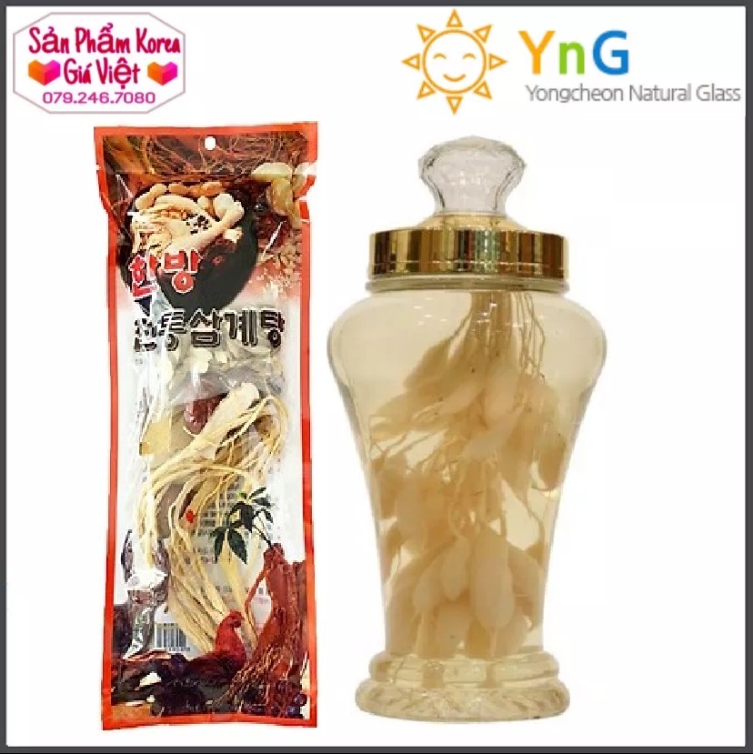 Combo gói dược thảo rễ sâm 100g korea và bình thủy tinh cao cấp youngcheon korea 2,4l
