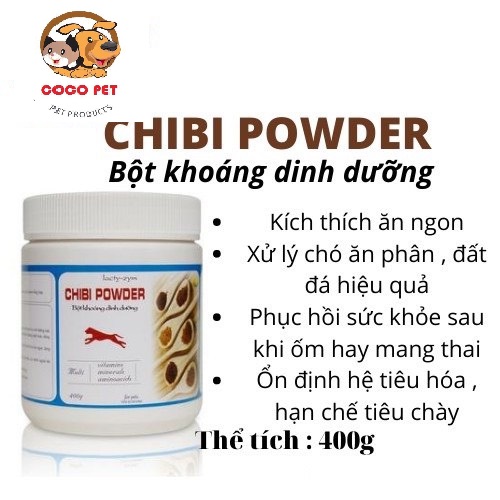 Bột khoáng dinh dưỡng chibi powder 400g dành cho chó mèo biếng ăn, chậm lớn, hỗ trợ hệ tiêu hóa, tăng cơ vận động