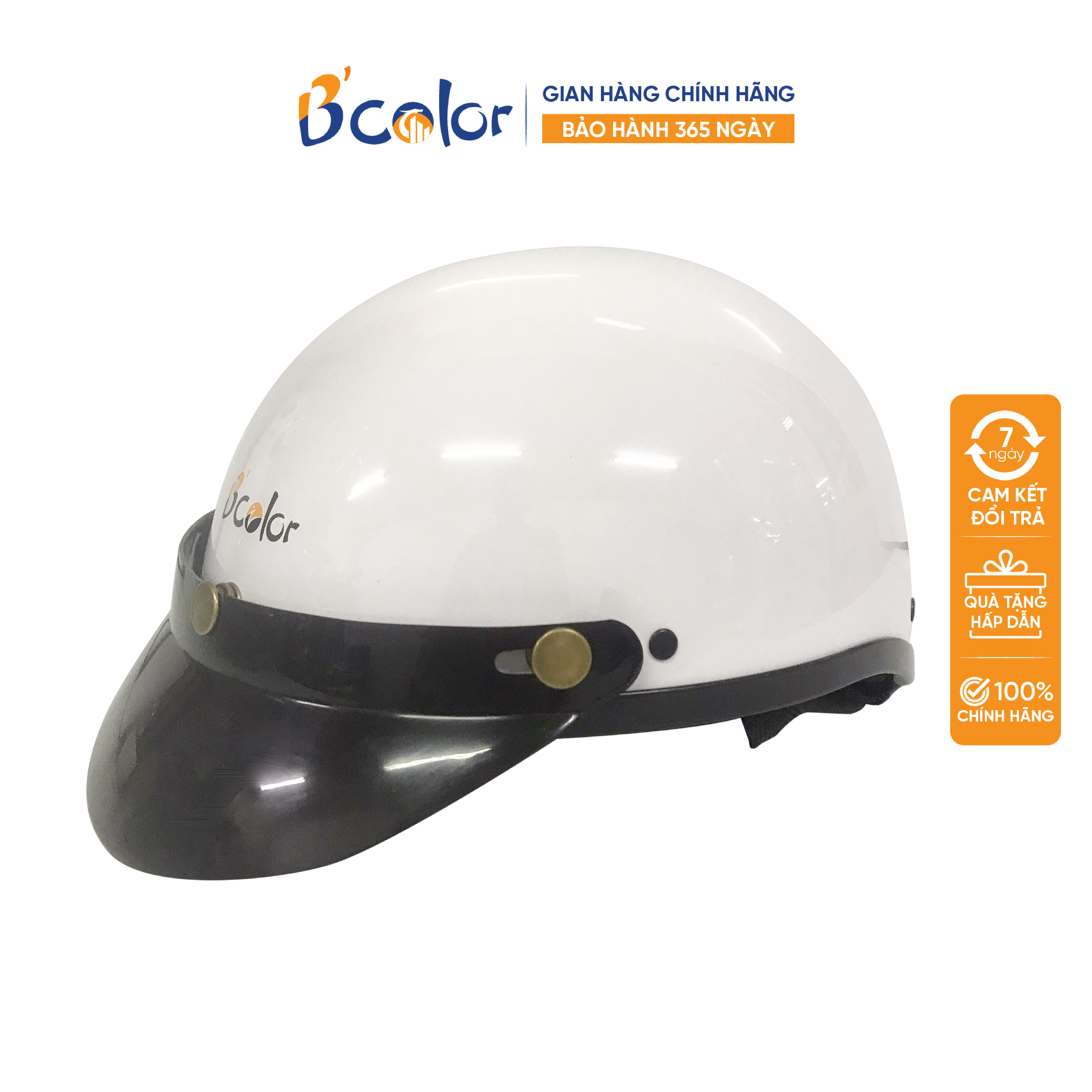 Mũ Bảo Hiểm B'color Loại Nửa Đầu Màu Trắng Bóng Kèm Lưỡi Trai