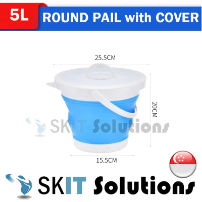 5L 10L 13L 15L Round Waterproof Foldable Pail with Cover or Without Cover, Collapsible Retractable Outdoor Water Pail Bucket Barrel TUB for Car Washing Fishing Toilet Cleaning, Portable Large Plastic Foot Leg Spa Bath Soak, Wash Bin Washtub Picnic Basket (7)