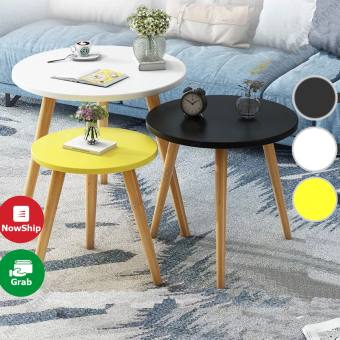 Bàn trà bàn sofa Vintage mặt tròn chân gỗ tự nhiên ( Mặt 40cm, 50cm, 60cm)