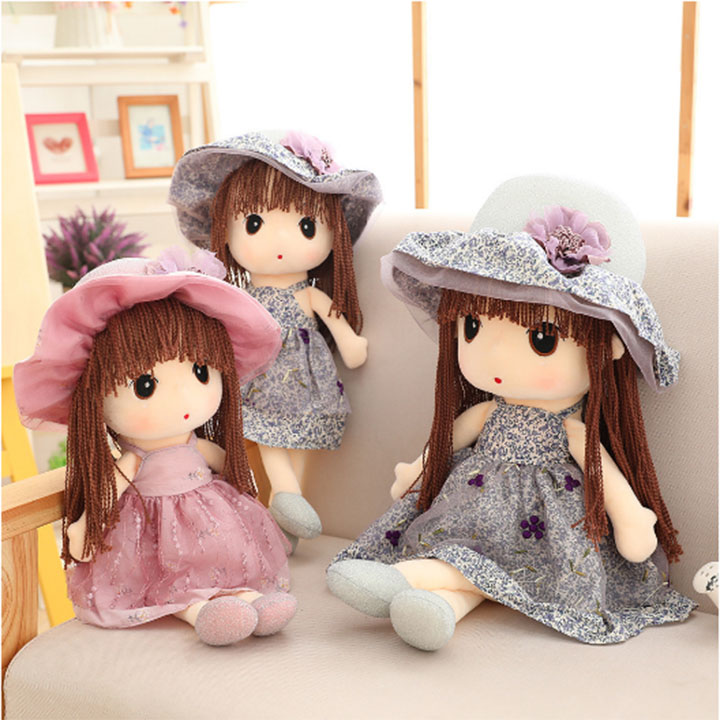 Búp bê mũ rơm nhồi bông 45cm-60cm cao cấp memon, búp bê nhồi bằng bông cho bé gái, búp bê bằng vải cao cấp mềm mịn
