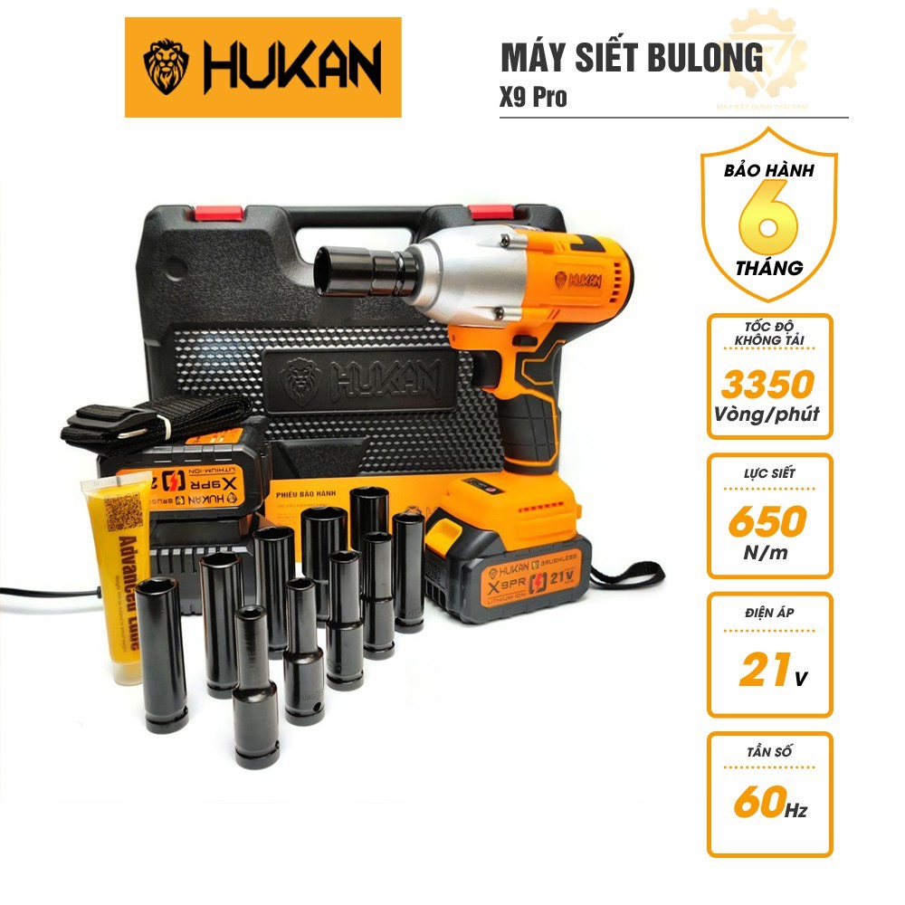 Máy siết bulong HUKAN X9 Pro lực siết 650nm đầu bulong 2 trong 1 động cơ không chổi than