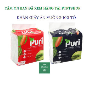 Gói 100 tờ khăn giấy ăn Puri không mùi 1 lớp - giao màu ngẫu nhiên (mua tại ptptshop)