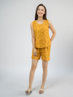 WINNY - Bộ đồ lanh sát nách quần sooc mặc nhà họa tiết graphic 2MNLA22063B