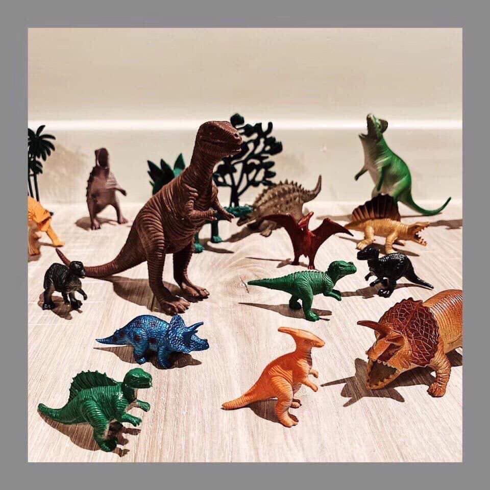 Hộp đồ chơi khu vườn khủng long, đồ chơi nhựa dẻo mô hình khủng long