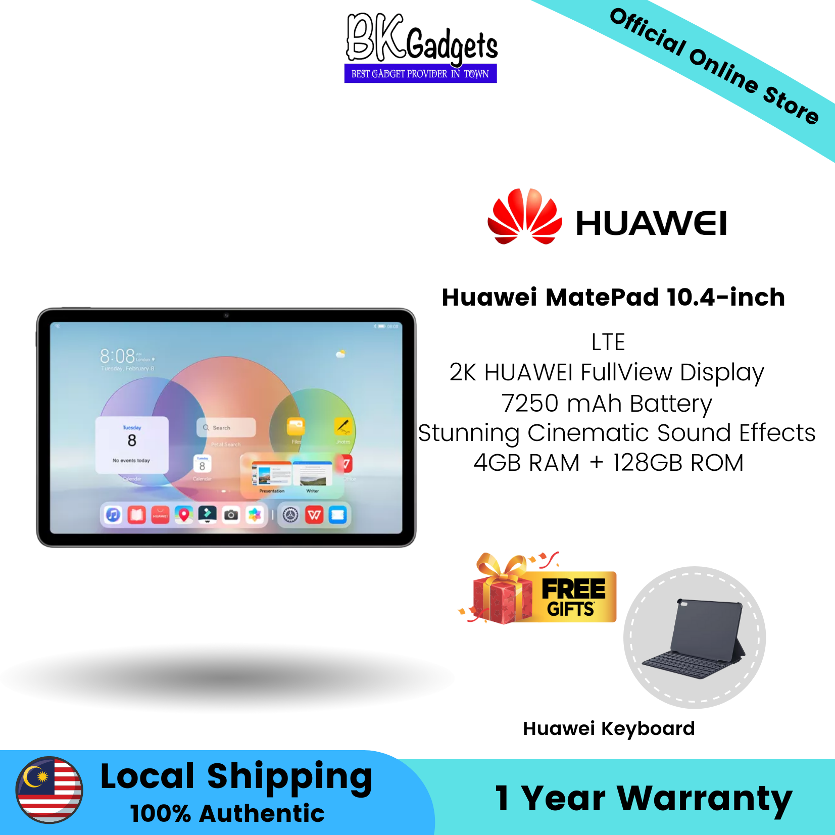 Huawei MatePad 10.4-Inch - 4GB RAM + 128GB ROM  2K Huawei FullView Display  Stunning Cinematic Sound Effects