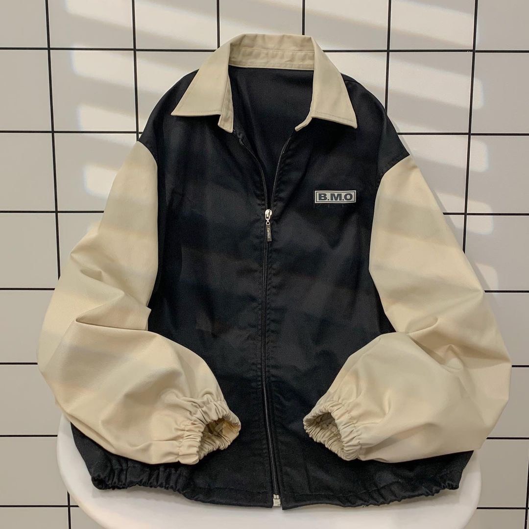 Áo khoác bomber kaki bmo phối tay nam nữ unisex tpefx