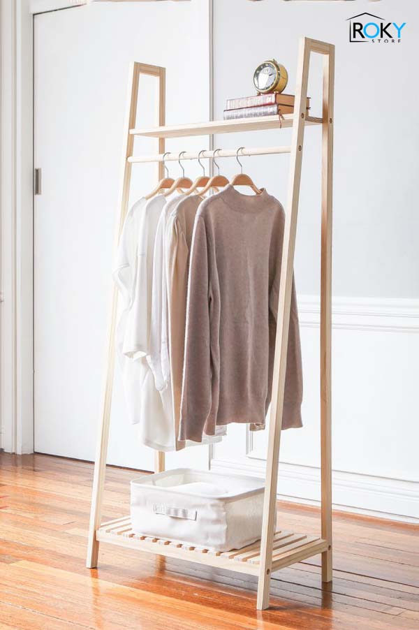Tủ treo quần áo 2 tầng màu tự nhiên - ladder hanger natural - 사다리 행거