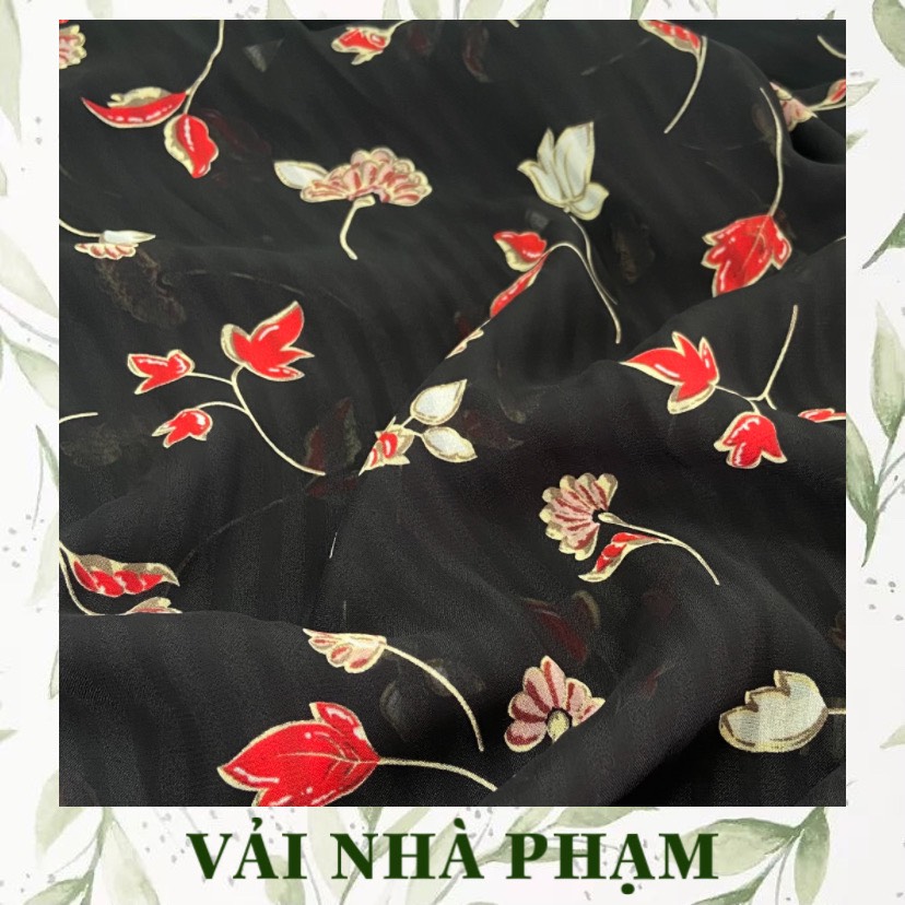 Voan tằm sọc nền đen - vải nhà phạm - khổ vải 1.5m