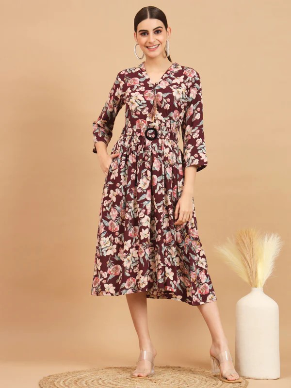 Ready SG Stock ] Wine Rayon Flared Midi-Dress- Indian Dresses | Intrend  Dresses  Anarkali, Punjabi Suits, Kurtis, Ethnic Wear in Singapore &  Malaysia