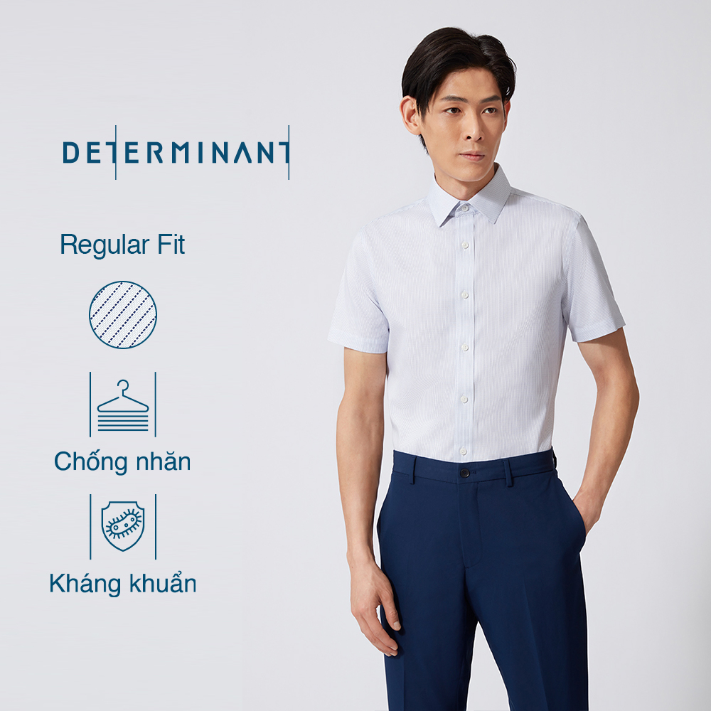 Áo sơ mi nam công sở determinant tay ngắn - dáng suông - chống nhăn - kháng khuẩn - màu trắng sọc navy - 301s